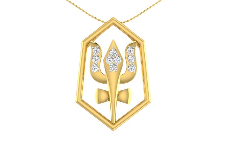 Shiv Trishul & Damroo Pendant in gold with diamonds